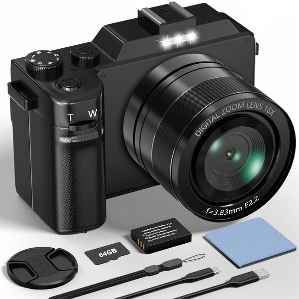 Digital Camera, 5K 64MP Photo Camera with WiFi, 64GB Card,