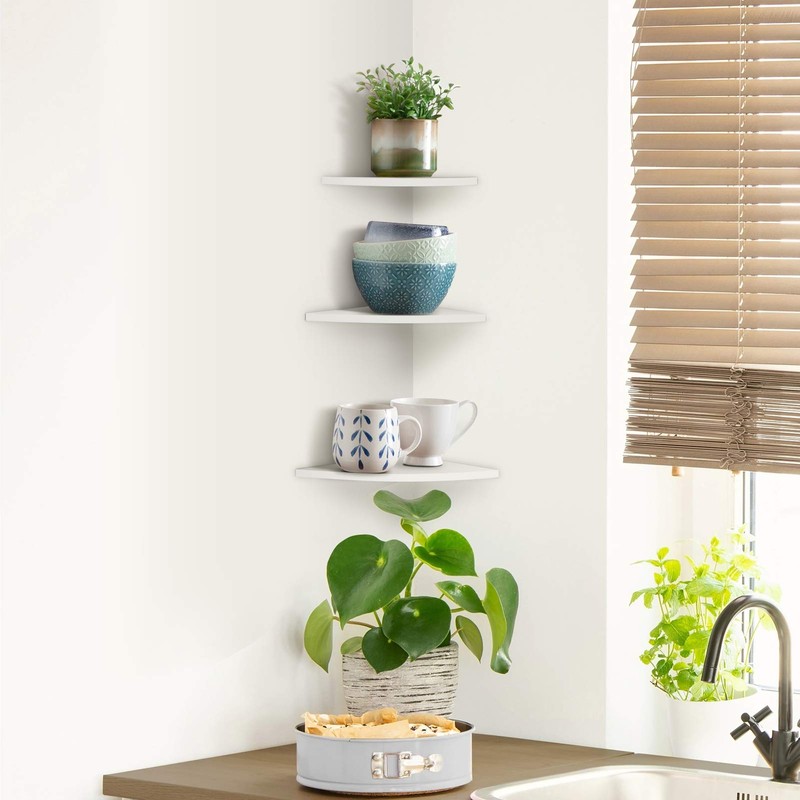 Corner Shelf 3 Pieces Floating Shelves Decoration Flower Pot Living