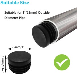 Biaungdo 12 Pcs 1 inch Round Plastic Hole Plug, Black Tubing End Cap Table Chair Legs Tubing Glide End Insert Plug Cap Cover(25mm)