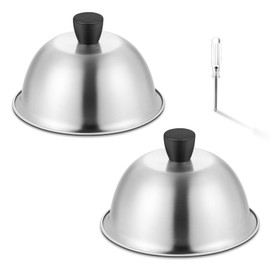 HaSteeL 6 Inch Basting Cover, Stainless Steel Melting Dome Set of 2, Small Metal Steaming Cover Grill Lid for Cheese Burger, Ideal for Indoor & Outdoor Flat Top Griddle Teppanyaki, Dishwasher Safe