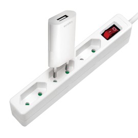 LogiLink LPS227 4+2 (4X Protective Contact CEE 7/3, 2X USB) Power Cube Multifunction Socket with Child Safety Lock 3X Euro (an/Aus) White