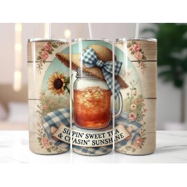 Handmade Sun Sweet Tea & Chasing Sunshine Rustic Floral 20oz Tumbler Insulated Travel Mug