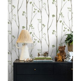 Timeet Floral Wallpaper Peel and Stick Wallpaper Green Leaf Wallpaper Green Contact Paper Boho Flower Wallpaper Self Adhesive Removable Wallpaper Bedroom Wallpaper Walls Decor 16.14"x118.11"