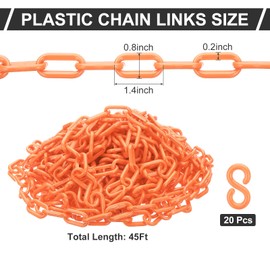 PATIKIL Plastic Chain Links, 45 Feet Safety Chains, Orange Plastic Chains Large Plastic Chain Long for Barriers, Crowd Control, Queue Lines, Parking, Fences, Gate, Concerts