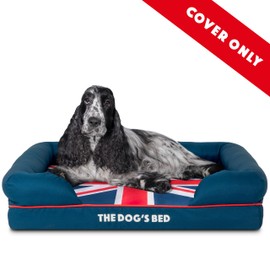 Replacement Outer Cover for The Dog's Bed Orthopedic Memory Foam Dog Bed. Washable Oxford Fabric, Medium (Blue with Red Piping UK Flag Embroidery & Centre Flag)