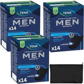 Wishesla Incontinence Pads for Men Bundle with Mens Pads for Urine Leakage, Light Bladder, Extra Light, 100% Discreet, Individually Wrapped (14 x 3 Packs) and Wishesla Black Fabric Cosmetic Bag