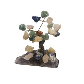 Nature's Decorations Chakra Gemstone Tree of Life, Wire Sculpture Crystal Bonsai Tree with Healing Stones (Small, Multicolor)