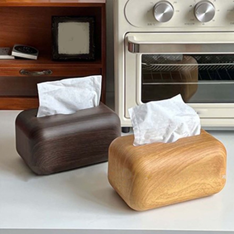 Tissue Box Cover Wood Grain Easy Refill Rectangular Stylish Elegant