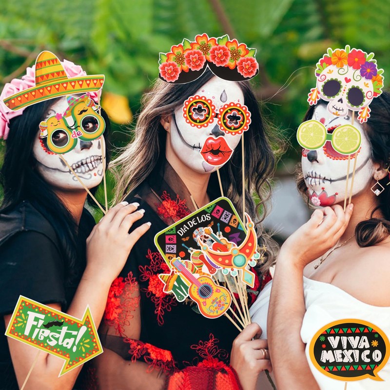 30PCS Day of the Dead Photo Booth Props, Halloween Party