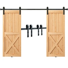 VEVOR 8FT Double Door Sliding Hardware, 330LBS Capacity, Compatible with 3.7-4.3FT Width & 1.3"-1.8" Thickness, Includes Quiet J-Shape Roller