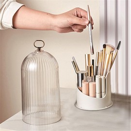 QUINTRA Makeup Brush Holder, Organiser with Lid, Transparent, 3-Slot Storage, Unisex