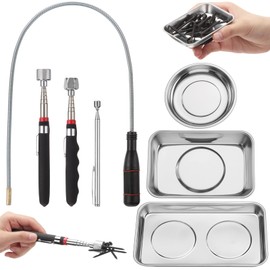Honeydak 7 Pcs Telescoping Magnetic Pickup Tool Set Extendable Magnetic Pick up Tools Stainless Steel Magnetic Retrieval Tool with Magnetic Tray Holder for Mechanics Household Office Industry Parts