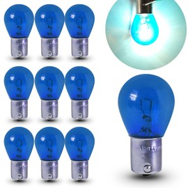 Tesnaao 10 PCS Car 1156 Turn Signal Light, P21W 1141 S25 Waterproof High Brightness Stable Filament Halogen Bulb, 12V 21W BA15S Single Contact Long Life Bulb Replacement, Universal for Cars (Blue)