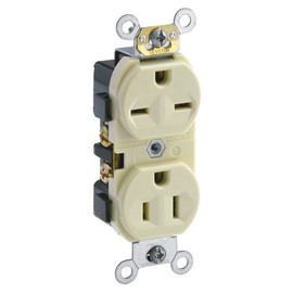 Leviton 15 Amp, 125/250 Volt, Narrow Body Duplex Receptacle, Straight Blade, Commercial Grade, Self Grounding, Dual Voltage, 5031-I, Ivory
