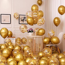 Pack of 100 12 Inch Metallic Balloons Gold, Chrome Latex Helium Balloons Golden for Birthday, Wedding Party Decoration