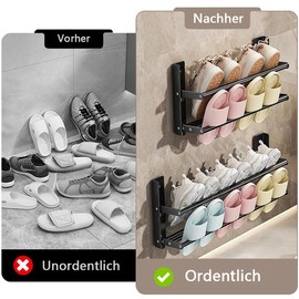 DongMaple Metal Shoe Rack, 2 Levels, 37-67 cm, Extendable Shoe Rack, Shoe Holder, Wall Shoe Rack, Space-Saving, for 6 Pairs of Shoes, Shoe Organiser for Motorhome, Corridor and Bathroom, Black