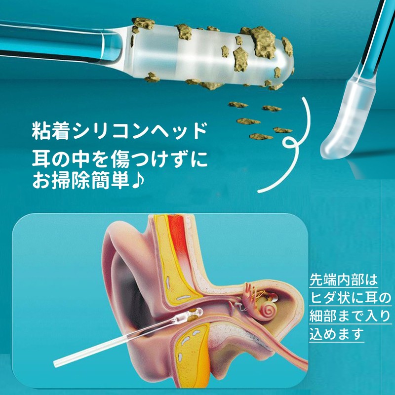 Desirable 耳に優しい 痛みゼロで本来取れなかった耳垢を徹底除去 新感覚 もちもち 粘着 耳かき 綿棒 24本入り (大人用)