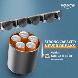 Holikme Mop Broom Holder Wall Mount Metal Pantry Organization and Storage Garden Kitchen Tool Organizer Wall Hanger for Home Goods (4 Positions with 4 Hooks, Black)