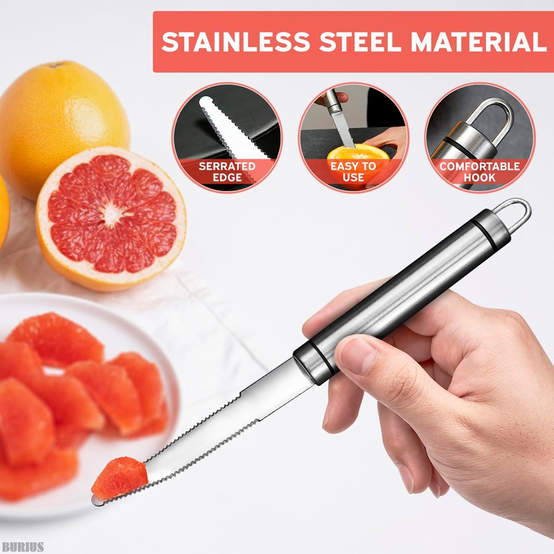 BURIUS Grapefruit Knife Curved Serrated Blade – Stainless Steel Fruit