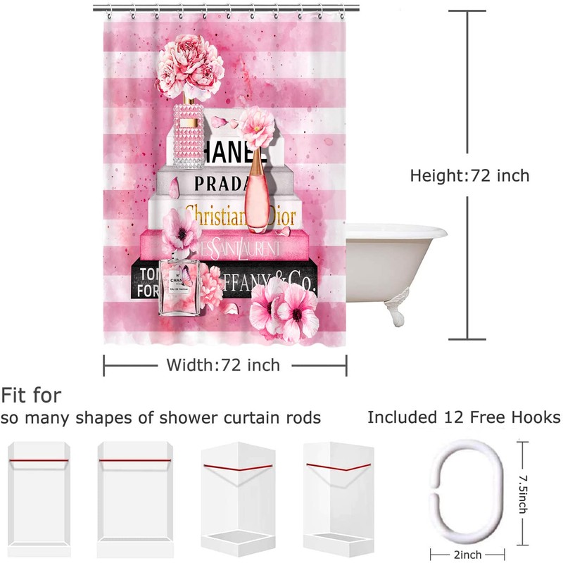 MULTIC Fashion Shower Curtain, Pink & Black Luxury Shower Curtains