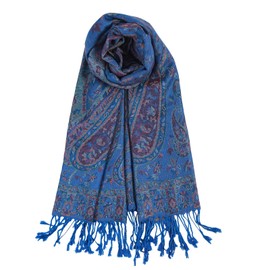 TUSHUSTY Pashmina Feel Shawls Wraps Rave Scarf for Women Soft Silky Reversible Men Scarves Hijab Blue 2