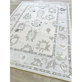 Fame Living Cream Beige Oushak Rug, Modern Rugs, Vintage, Turkish, Eclectic, Floral, Pastel, Washable, Small Throw, Accent Area Rug for Living Room, Bedroom, Kitchen, Bathroom, 2'5"x4'9"