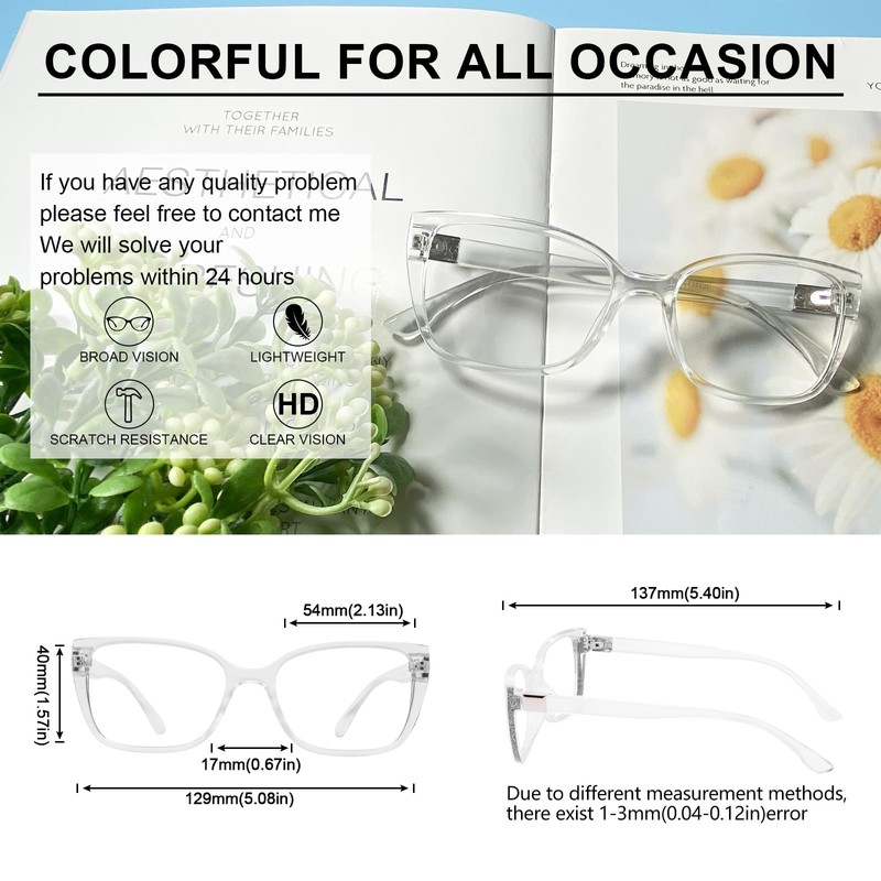 OCCI CHIARI High Power Reading Glasses Women Strongest Readers(Clear 5.0x)