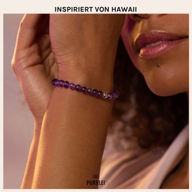 Purelei® Purple Sky Bracelet (Gold, Silver), Women's and Men's Bracelet Made of Amethyst Natural Stone, Waterproof Pearl Bracelet, Women's Elastic Logo Tag, One Size, Stainless Steel