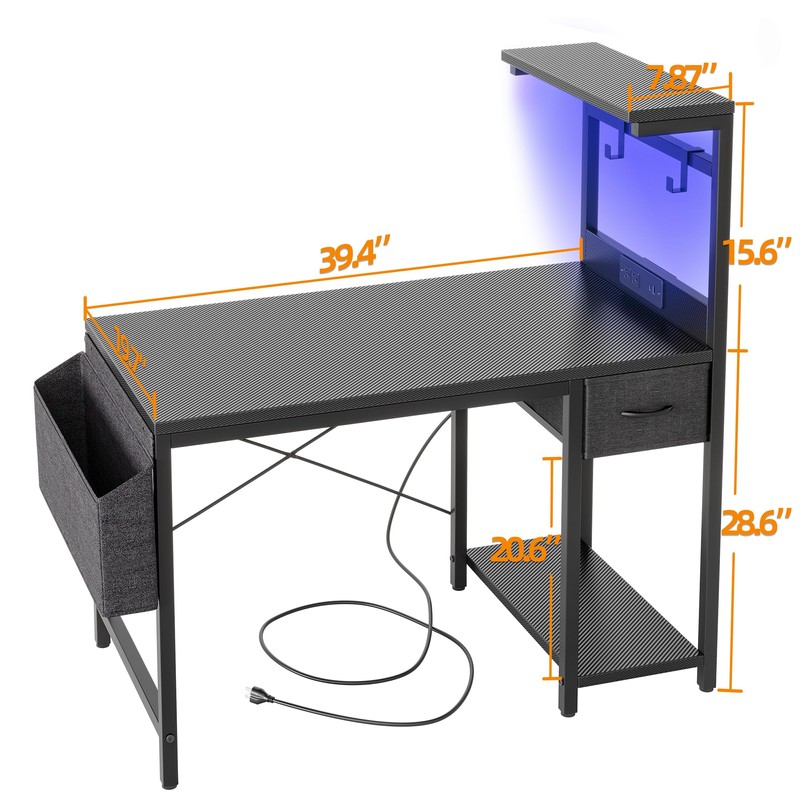 TIQLAB Gaming Desk 40 inch with Power Outlet and LED