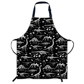 Smooffly Black and White Dinosaur Apron Unisex Adjustable Bib Apron Cooking Kitchen Chef Women Men Aprons for Home Kitchen, Restaurant,Coffee House,Shop,Garden