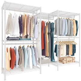 Raybee 77" White Clothing Rack, Heavy Duty Clothes Racks for Hanging Clothes Load 905LBS, Metal Clothing Rack Heavy Duty Garment Rack, Sturdy Clothes Rack, Freestanding Closet, 77"H*75"W*17.8"D, White
