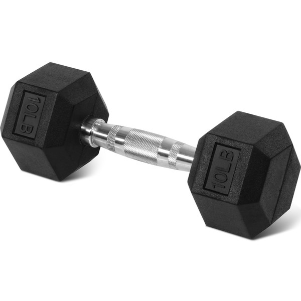 Rubber Hex Dumbbell 10-50 lbs Single – Cast Iron Anti-Slip
