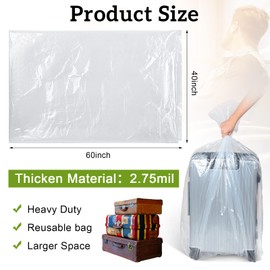 Fainne 10 Pack Extra Large Clear Plastic Storage Bags 40 x 60 Inch 2.75 Mils Giant Jumbo Moving Flat Plastic Storage Bags for Clothes Packing Luggage Suitcase Furniture Comforter Bike Blanket