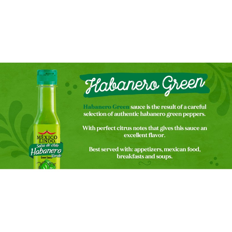 Mexico Lindo Green Habanero Hot Sauce, Real Green Habanero, 5