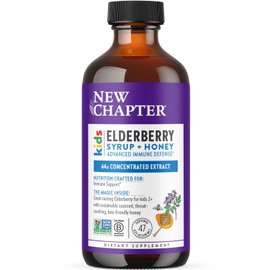 New Chapter New Chapter Elderberry Kids Syrup, Advanced Immune Defense for Ages 2+, 64x Concentrated Elderberry, Sweetened with Throat-Soothing Grade A Honey, Non-GMO Project Verified, 4 Fl Ounce