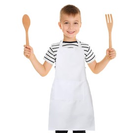 XIEJINJIA 8 Pack Kids Apron with Pockets Adjustable Chef Artists Child Cooking Baking Painting for Boys and Girls White