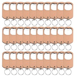 30 Pack Wooden Bottle Opener Keychain Blanks Laser Engraving Wood Key Chains Engraveble Key Tag for DIY Crafts