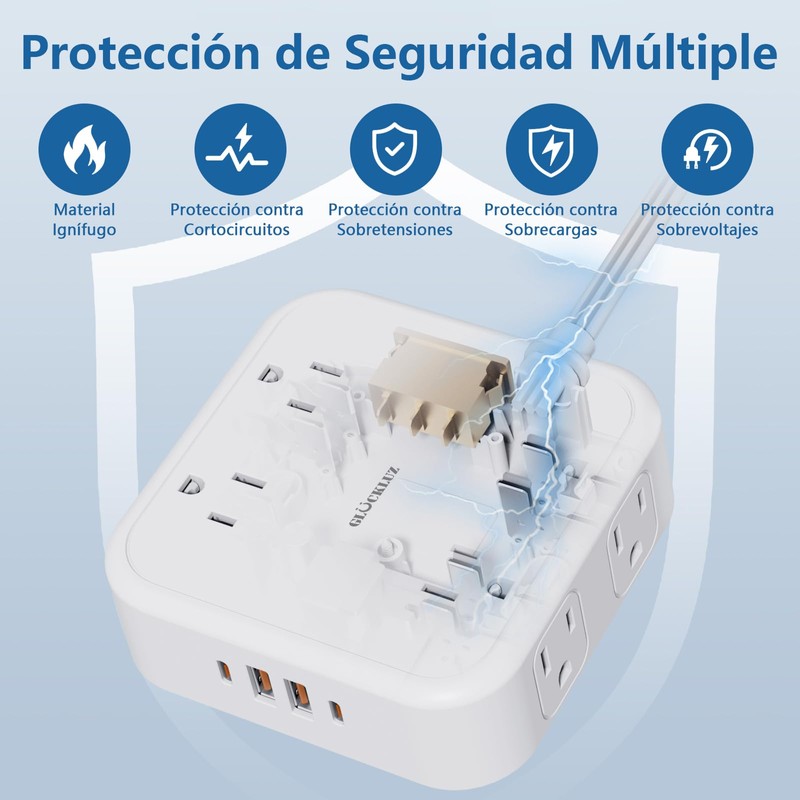 Glückluz Regleta Multicontacto, Conector Multiple con 8 Enchufes de CA