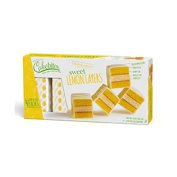 The Original Cakebites by Cookies United, Grab-and-Go Bite-Sized Snack, Sweet Lemon Layers, 4 Pack of 3 Cookies