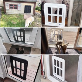 Enjoying Dog Door for Screen Door, Passage Opening 11.2" x 14.4", Large Doggie Door for Sliding Door, Magnetic Dog Screen Door, Lockable Pet Gate Screen Window, White