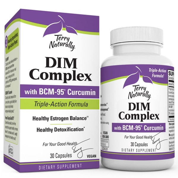 Terry Naturally DIM Complex - 30 Capsules - Support Hormone Balance for Women of All Ages - with BCM-95 Curcumin - Non-GMO, Vegan, Gluten Free - 30 Servings