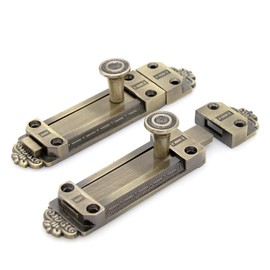 2 PCs Barrel Bolt Latch - Slide Door Lock Finished with Antique Brass Color with Screws, Length 4.3-in (11 cm)