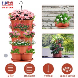 iMounTEK 5Tiers Stackable Planter Garden Tower Vertical Planter for Yard Flower Vegetable