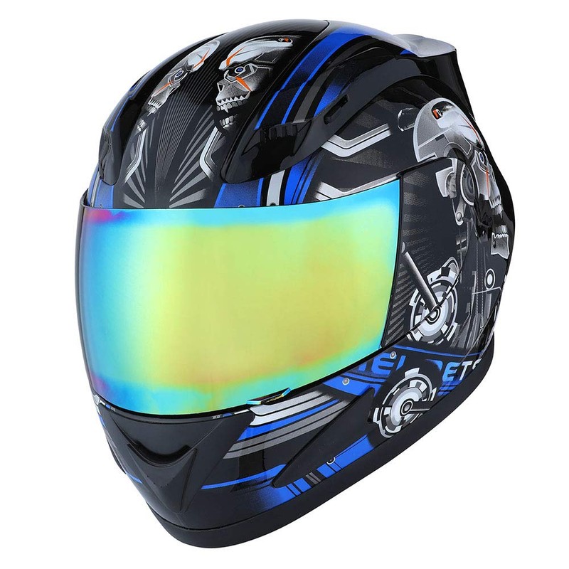 1Storm Motorcycle Bike Full FACE Helmet Mechanic Skull - Tinted