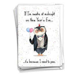 NobleWorks 12 Funny New Year Cards w/5 x 7 Inch Envelopes (1 Design, 12 Each) - Awake At Midnight C8730NYG-B12x1