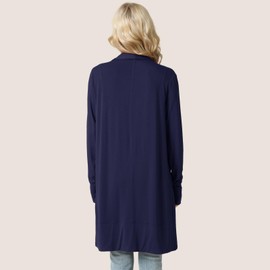 LazyCozy Women's Open-Front Long-Sleeve Cardigan Lightweight Draped Cardigan Sweaters Stretch Jersey Topper, Navy, X-Large