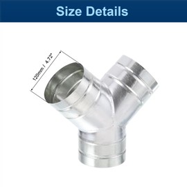 Y Shape 5"x5"x5" Duct Splitter, 3 Way Duct Hose Connector, 90° Degree Dust Fitting Adapter, Galvanized Steel Branch for Exhaust Fan, Dryer Vent Hose, Industrial HVAC Ventilation