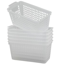 Qskely 6-Pack Clear Small Storage Baskets, Small Plastic Slim Storage Baskets