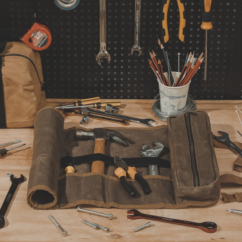 10 Pockets Tool Roll Bag, Robust 16 oz Waxed Cotton