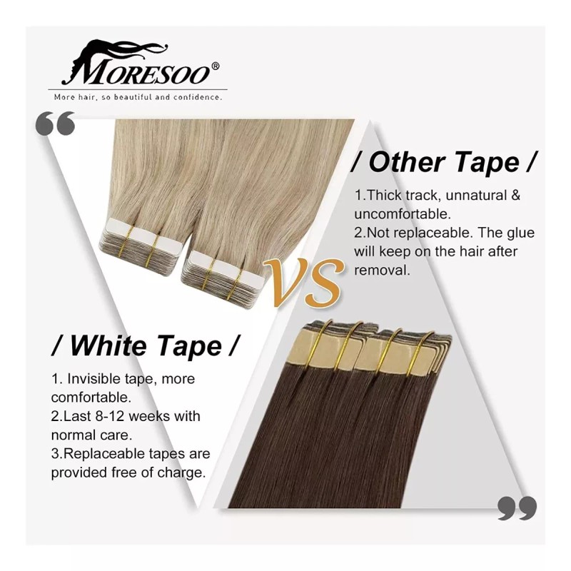 Moresoo Extensiones Cabello Humano 50gr 16in 20pz Destacados Rubios